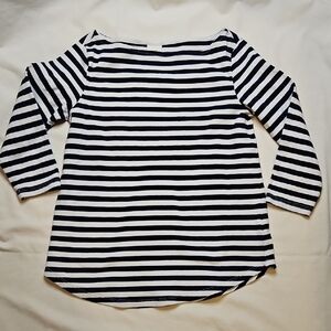 H&M Boat Neck Shirt Navy & White Stripe 3/4 Sleeve XS 100% Cotton